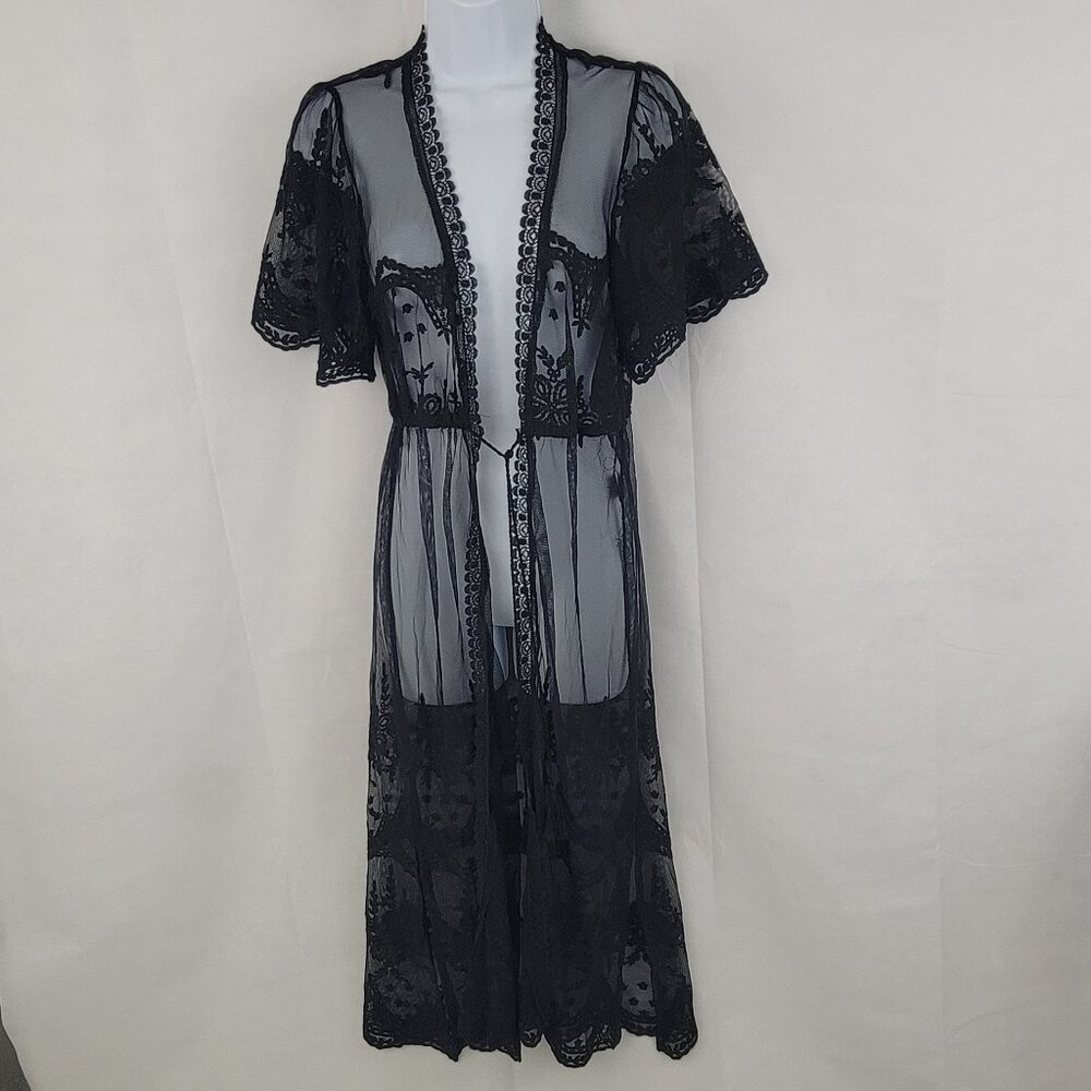 BLASHE Womens Embroidered Fairy Grunge Whimsigoth Tie Front Kimono Sz SMALL